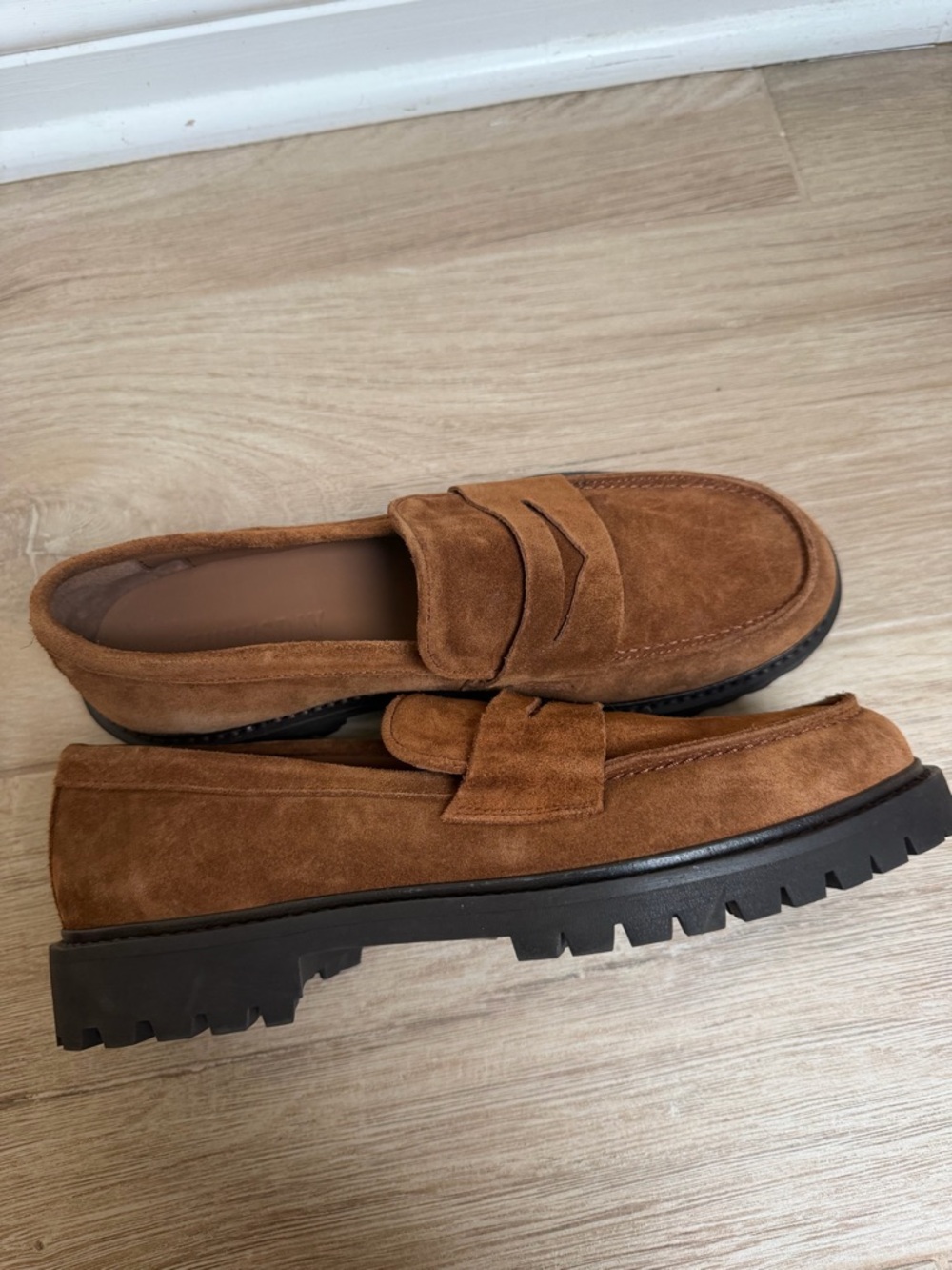 NWT Thursday Suede Penny Loafers in Brown